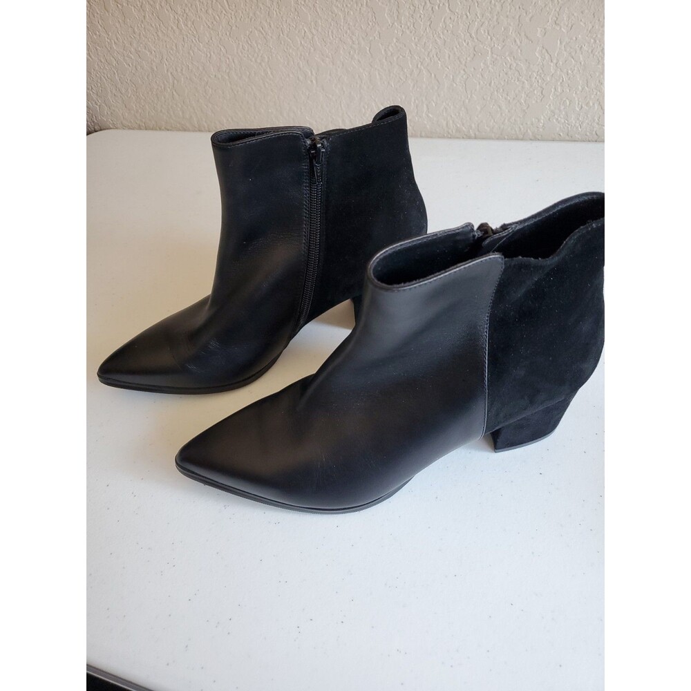 Vaneli Black Mixed Vegan Ankle Booties • Pointed Toe Side Zip Block Heel 9.5